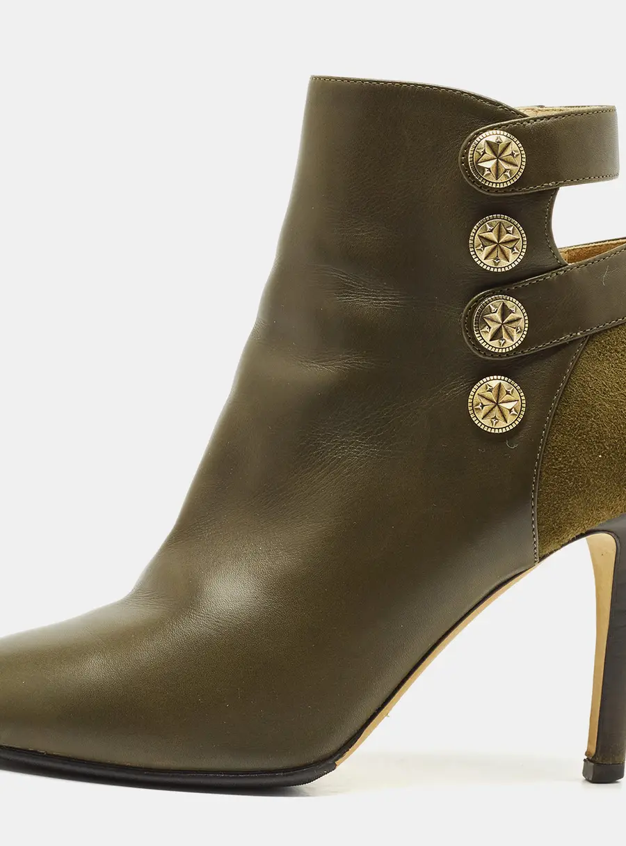 Jimmy Choo Olive Green Leather and Suede Troop Booties Size 36