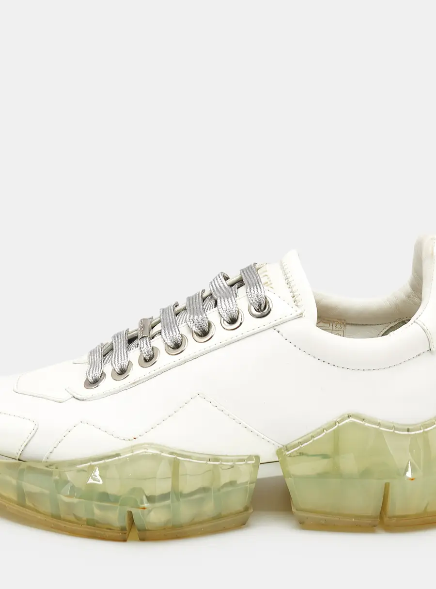 Jimmy Choo White Leather Diamond Low Top Sneakers Size 37