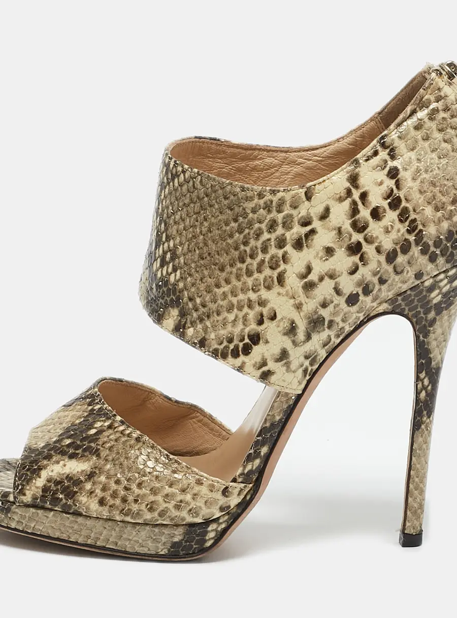 Jimmy Choo Beige/Black Python Embossed Leather Ankle Strap Sandals Size 39.5