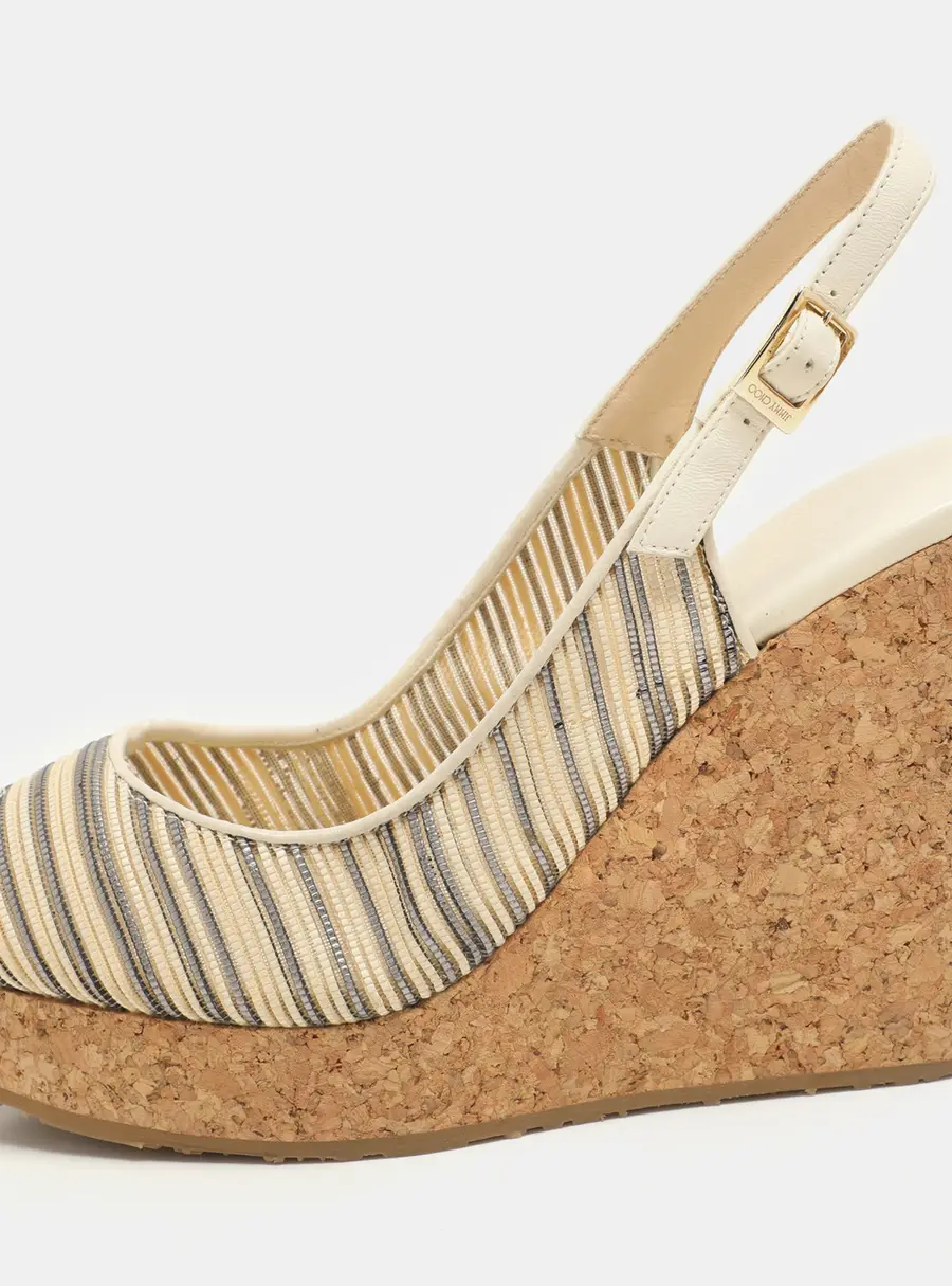 Jimmy Choo Multicolor Leather Prova Cork Wedge Slingback Pumps Size 39.5