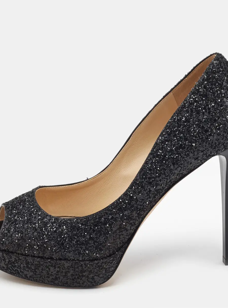 Jimmy Choo Black Coarse Glitter Dahlia Pumps Size 40