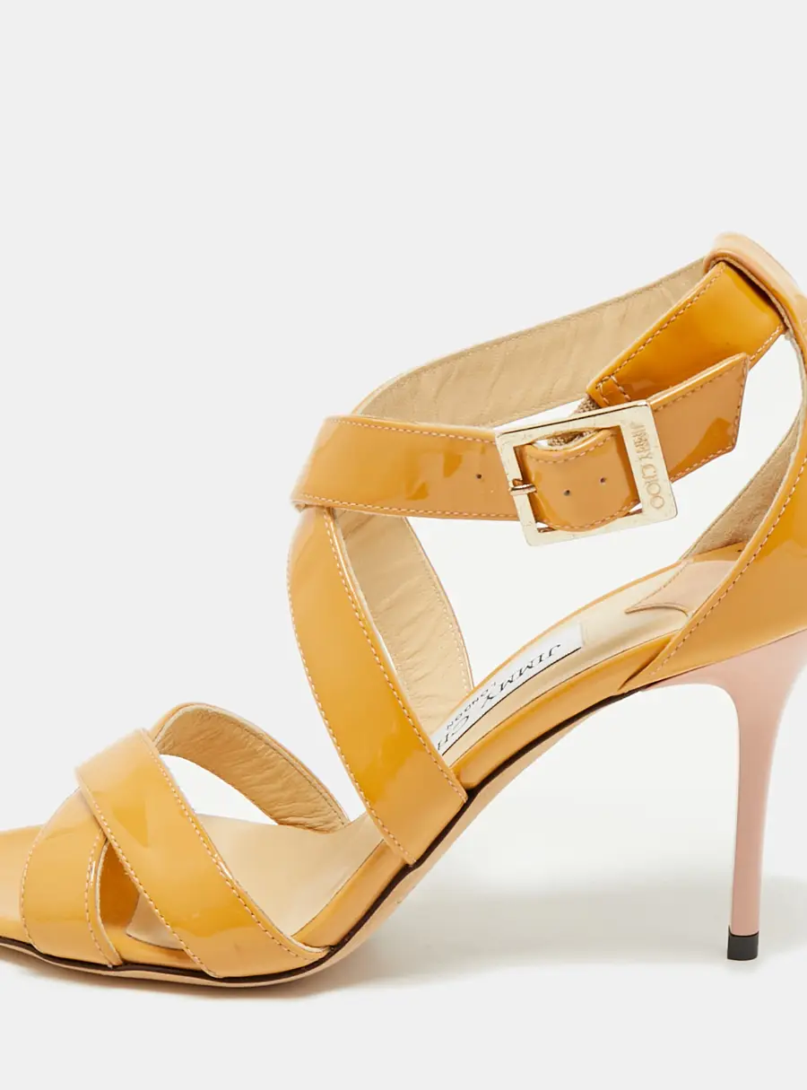 Jimmy Choo Brown Patent Leather Ankle Strap Sandals Size 36
