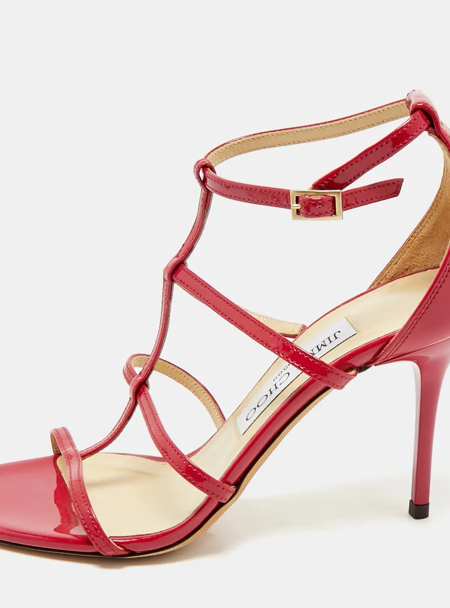 Jimmy Choo Neon Pink Patent Leather Thistle Open Toe Sandals Size 36