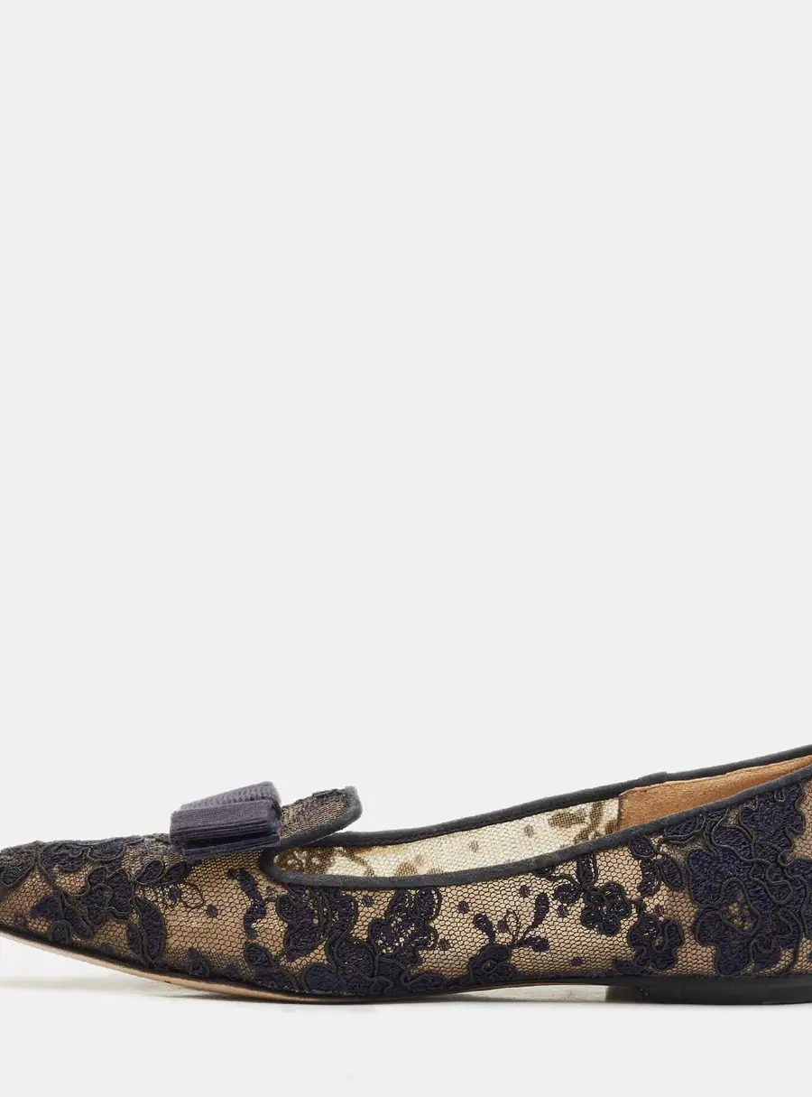 Jimmy Choo Blue Lace and Mesh Gala Bow Ballet Flats Size 36