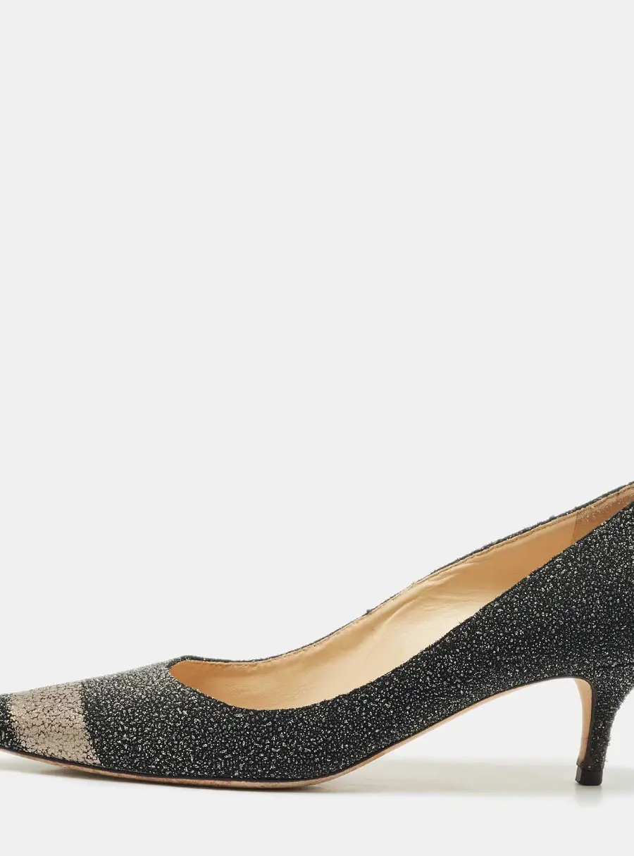 Jimmy Choo Black/Silver Glitter Suede Pointed Toe Pumps Size 38