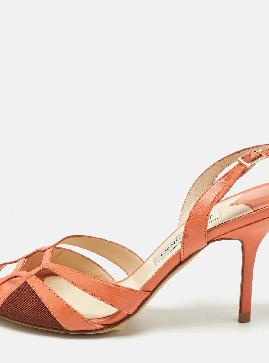 Jimmy Choo Orange Leather and Fabric Strappy Slingback Sandals Size 39.5