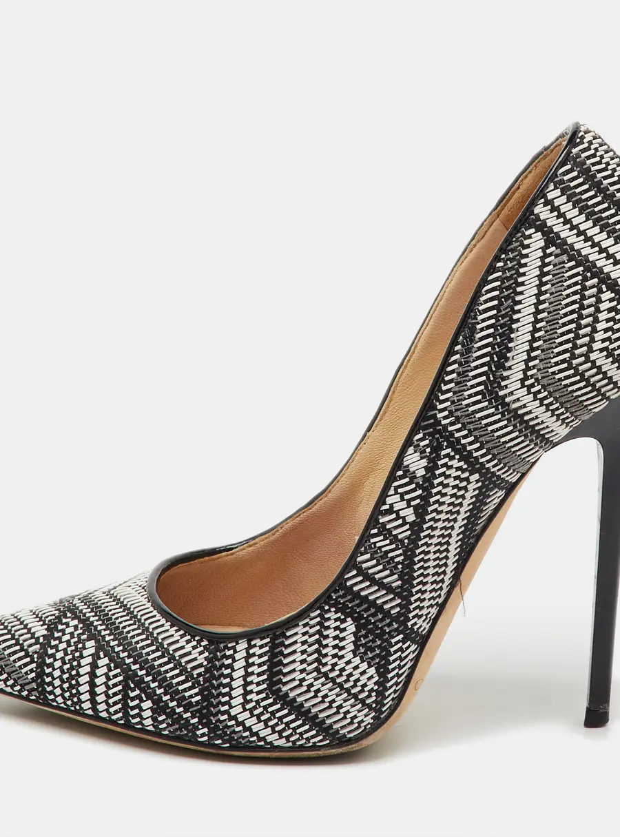 Jimmy Choo Black/White Geometric Print Woven Fabric and Patent Leather Abel Pumps Size 36.5