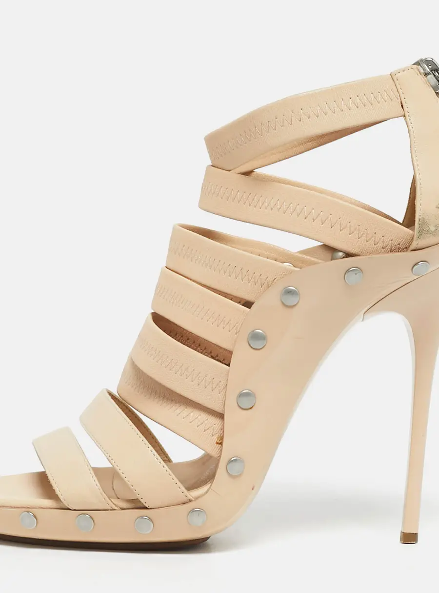 Jimmy Choo Beige Leather and Patent  Ankle Strap Sandals Size 37.5
