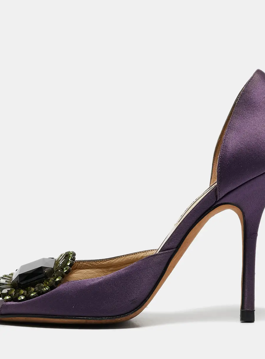 Jimmy Choo Purple Satin Kendal Open Toe Pumps Size 39
