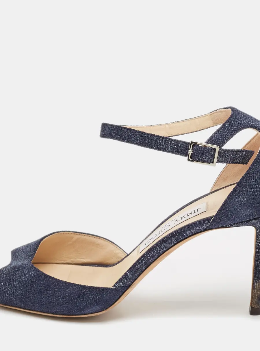 Jimmy Choo Navy Blue Denim Annie Ankle Strap Sandals Size 38