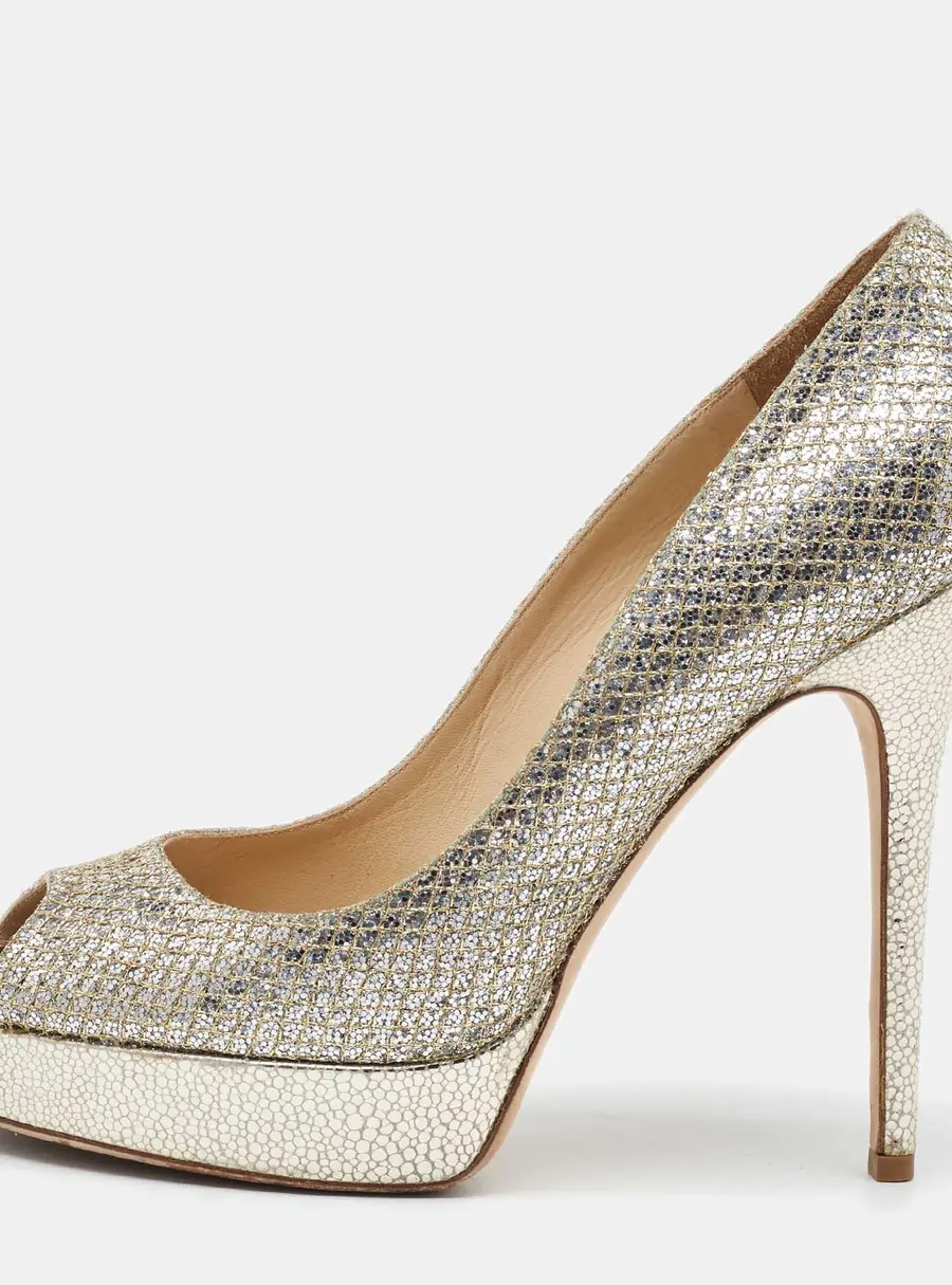 Jimmy Choo Metallic Glitter Dahlia Peep Toe Platform Pumps Size 40