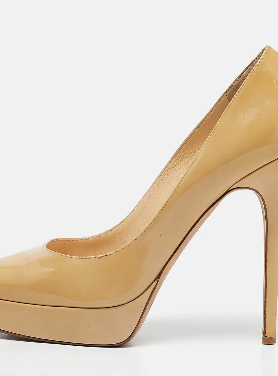 Jimmy Choo Beige Patent Leather Cosmic Platform Pumps Size 40