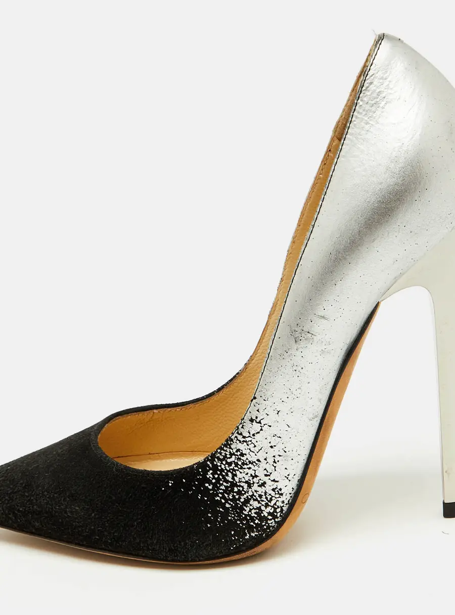 Jimmy Choo Black/Silver Suede and Leather Anouk Pumps Size 35.5
