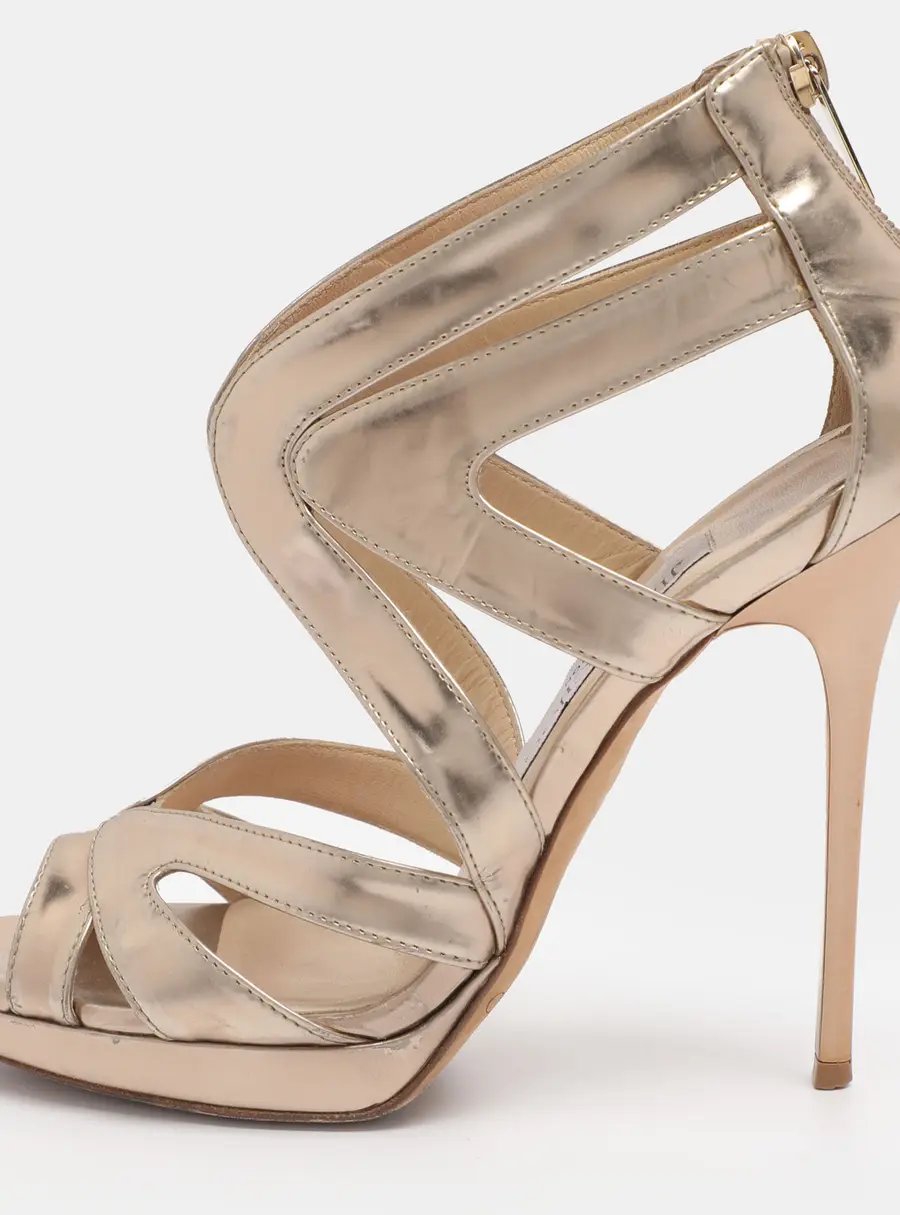Jimmy Choo Size 35 Gold Leather Ankle Strap Sandals