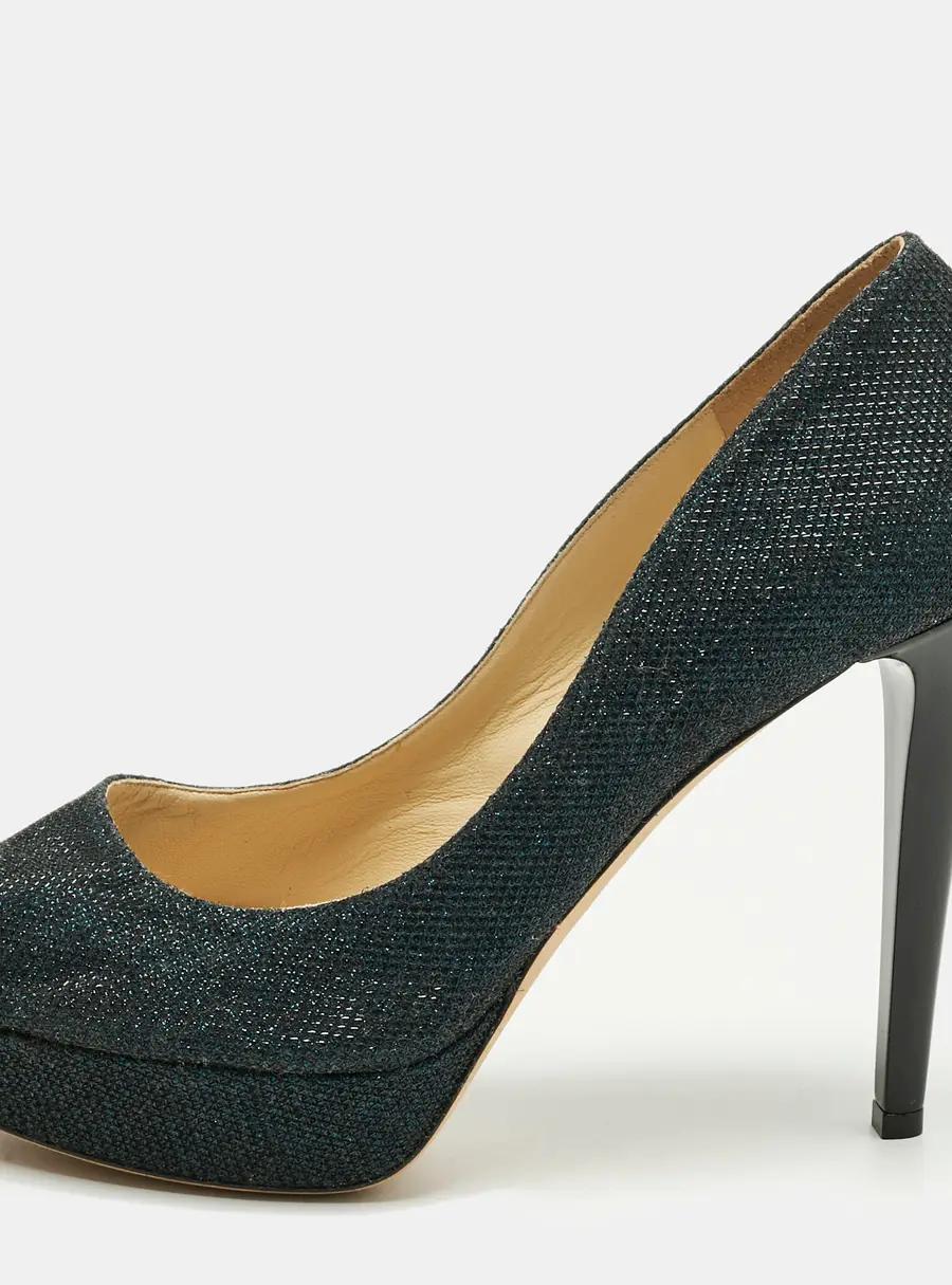 Jimmy Choo Navy Blue Glitter Luna Peep Toe Platform Pumps Size 40