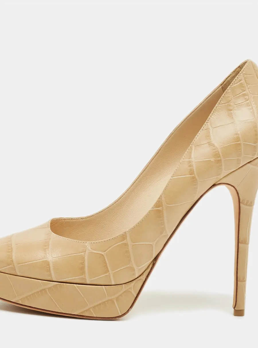 Jimmy Choo Beige Croc Embossed Leather Cosmic Platform Pumps Size 40