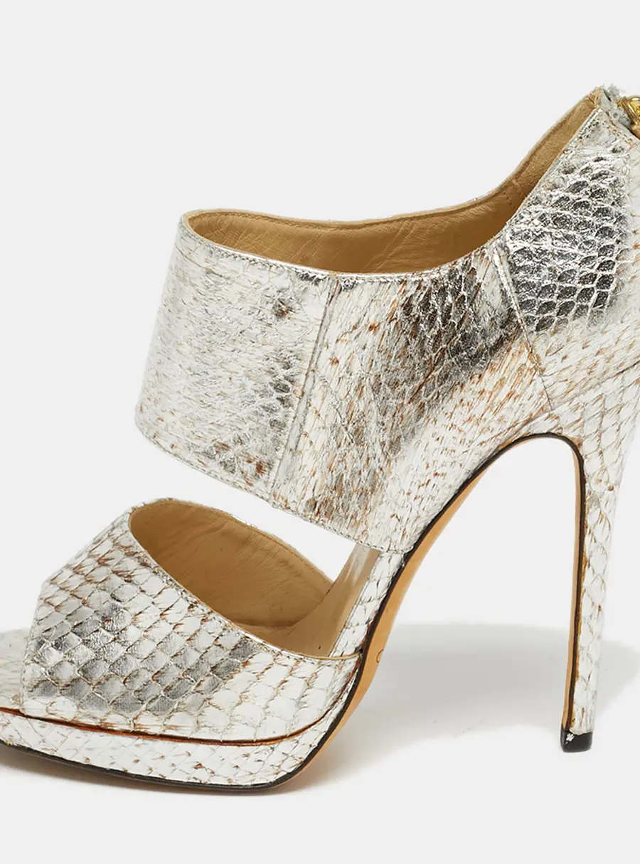Jimmy Choo Private Size 38.5 Metallic Python Embossed Leather Ankle Strap Sandals