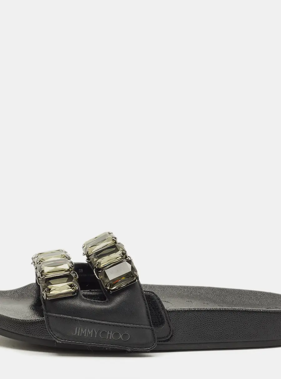 Jimmy Choo Fitz Size 38 Black Leather Flat Slide