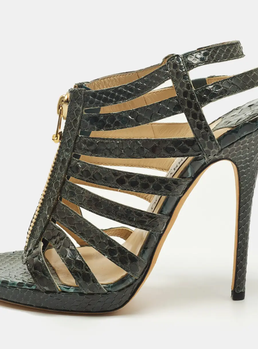 Jimmy Choo Size 38.5 Green Python Leather Strappy  Sandals
