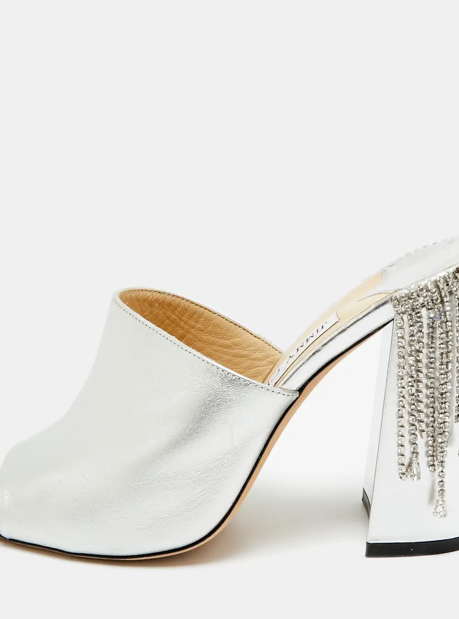 Jimmy Choo Baia Size 38 Silver Leather Mules