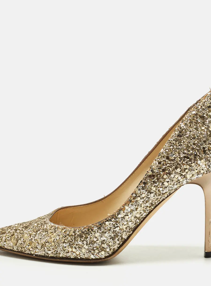 Jimmy Choo Romy Size 36 Gold Coarse Glitter Pumps