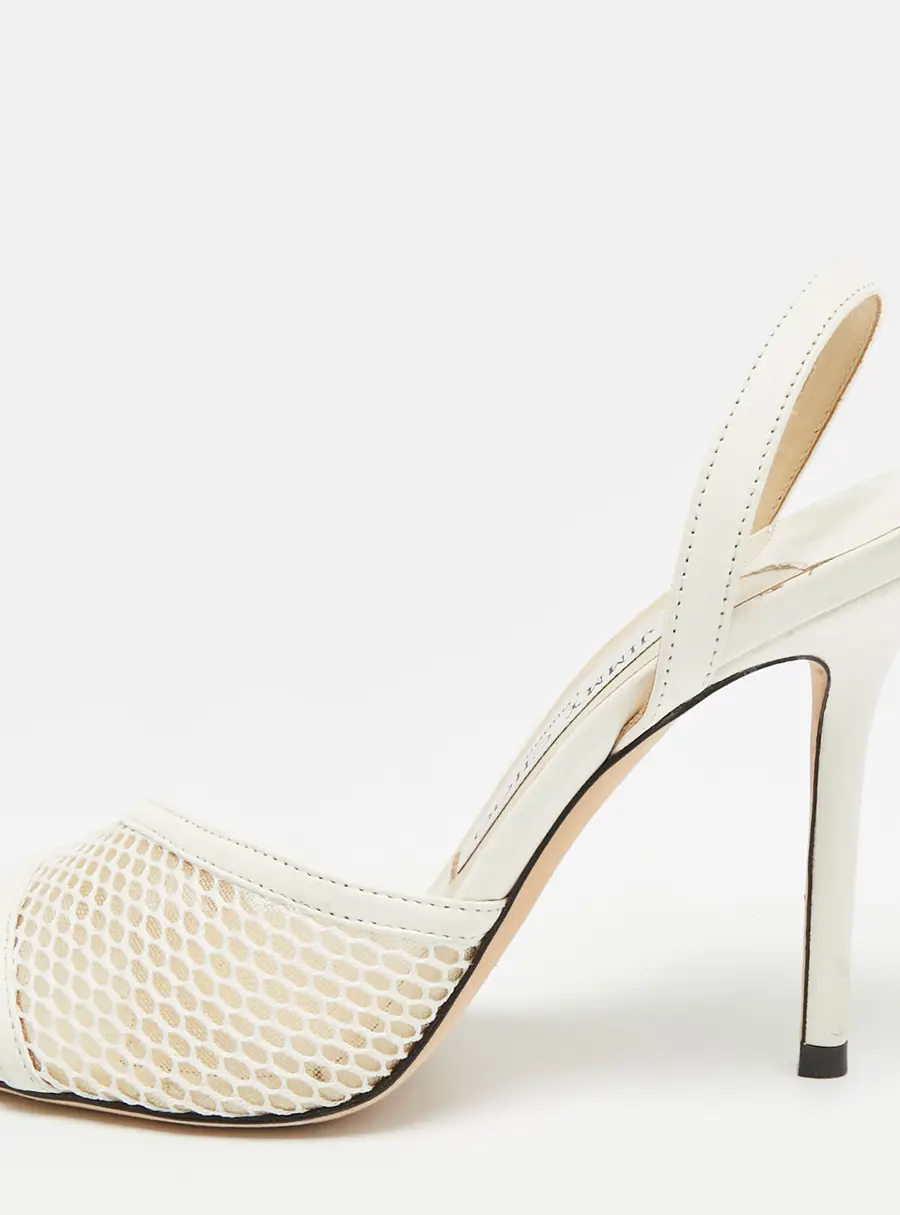 Jimmy Choo Size 36.5 White Leather and Mesh Slingback Sandals