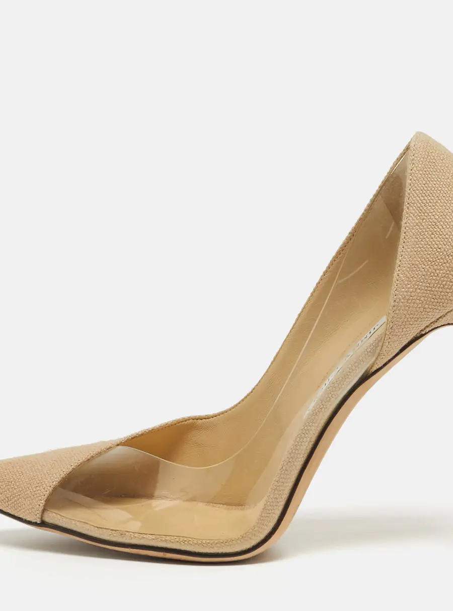 Jimmy Choo Cass Size 39.5 Beige/Transparent Canvas and PVC Pumps