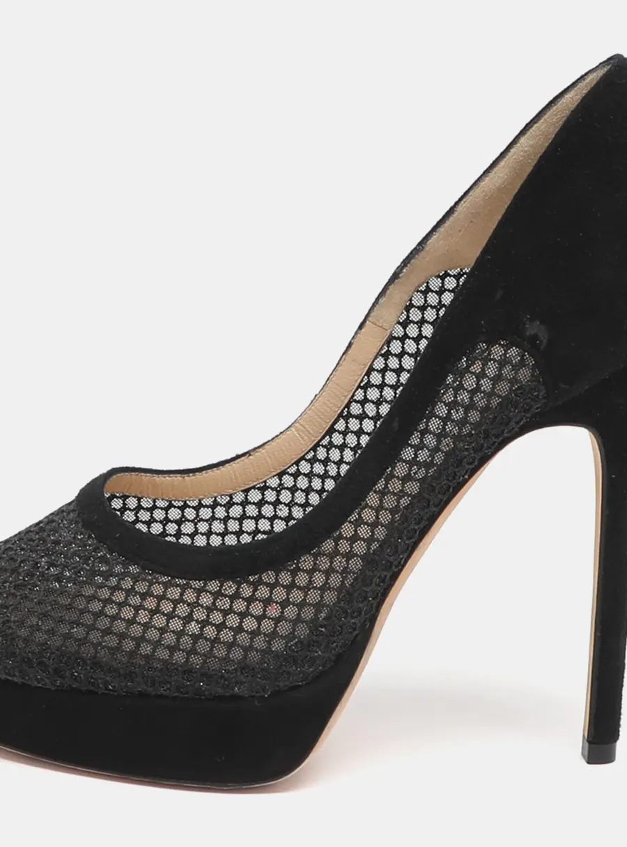 Jimmy Choo Tesia Size 36 Black Mesh and Suede Platform Pumps
