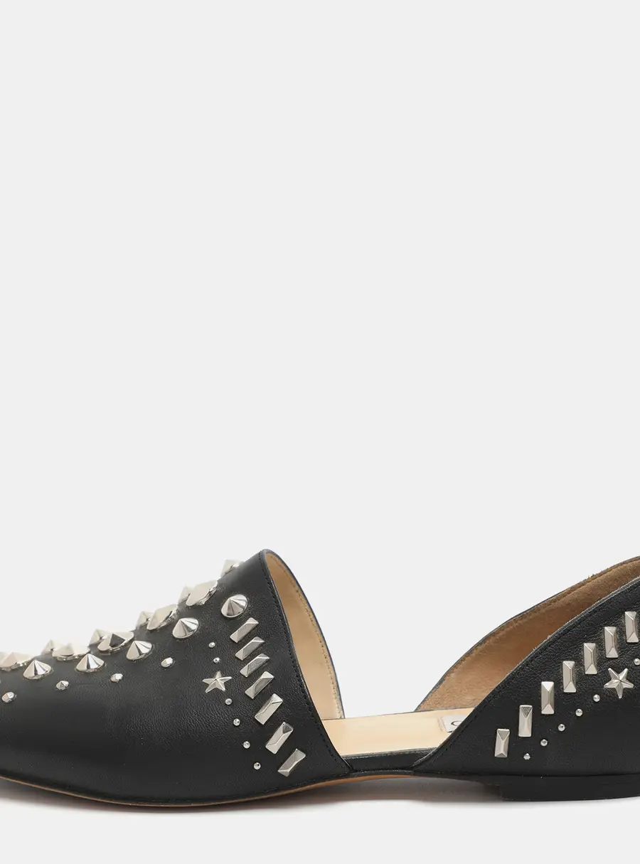 Jimmy Choo Globe Size 37.5 Black Studded Leather Ballet Flat