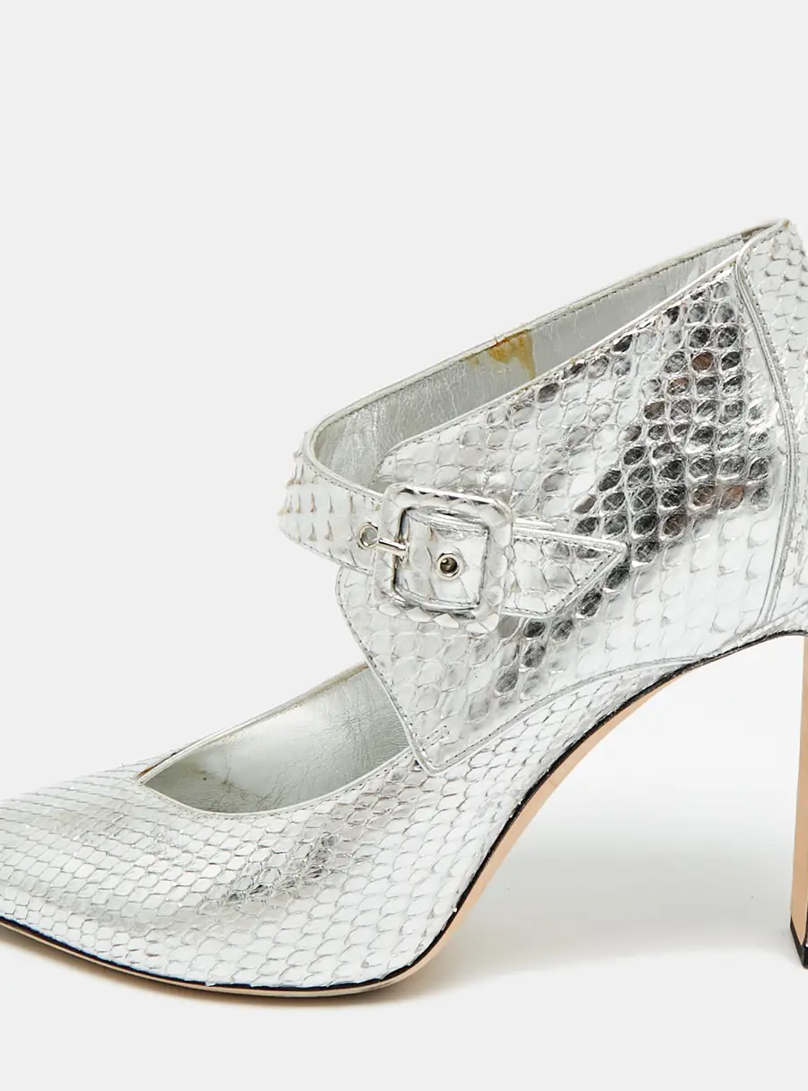Jimmy Choo Letty 100 Size 38.5 Silver Python Leather Ankle Length Boots