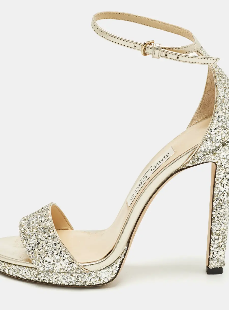 Jimmy Choo Misty Size 37 Metallic Glitter Ankle Strap Sandals