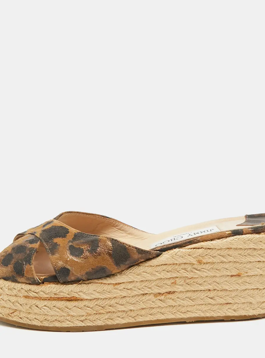 Jimmy Choo Dovina Size 41 Leopard Print Suede Espadrille Wedge Platform Sandals