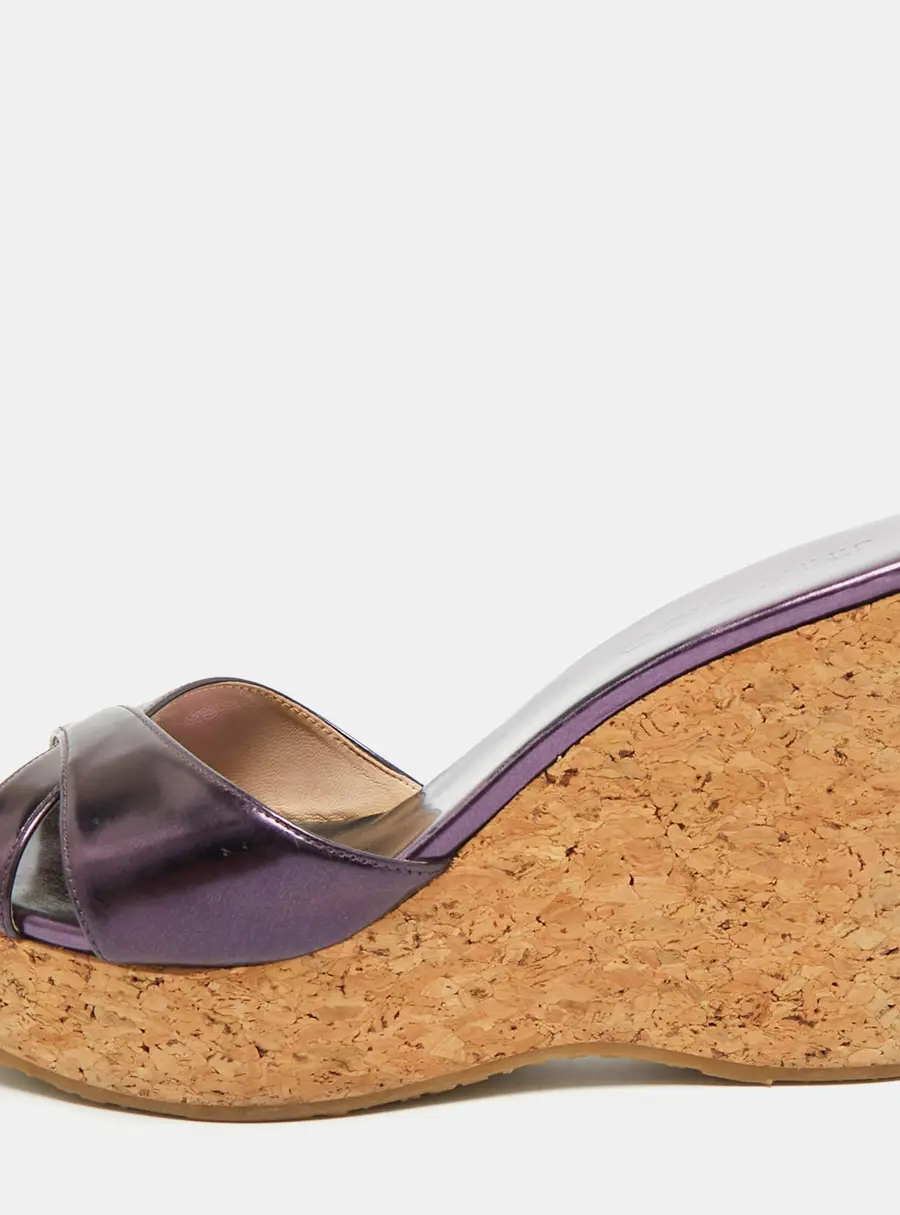 Jimmy Choo Perfume Size 41 Purple Patent Leather Cork Platform Wedge Sandals