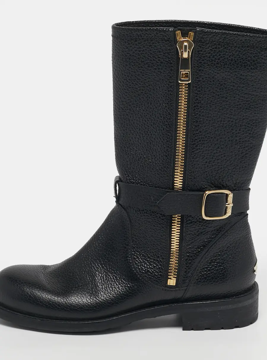 Jimmy Choo Durum Size 37 Black Leather Mid Calf Boots