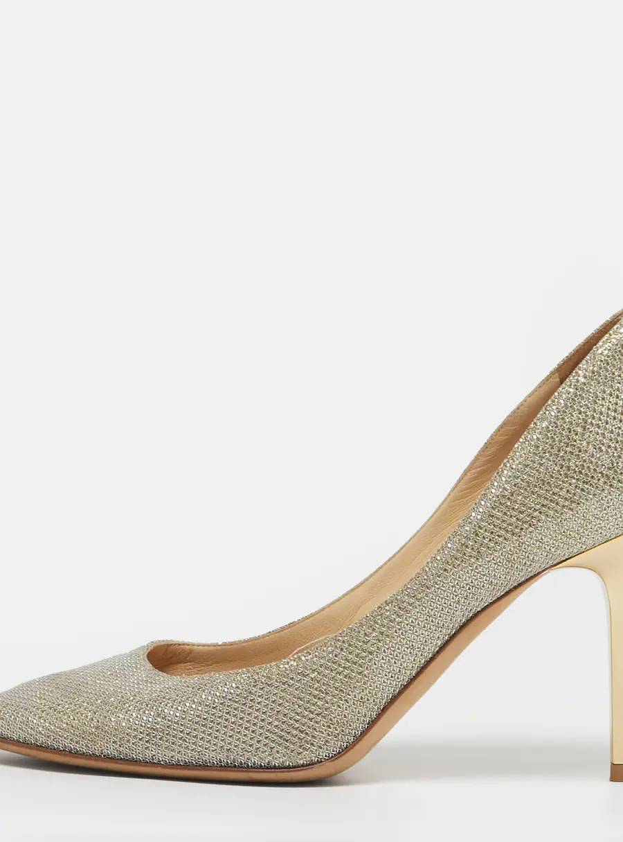 Jimmy Choo Romy Size 35.5 Gold/Silver Fabric and Glitter Pumps