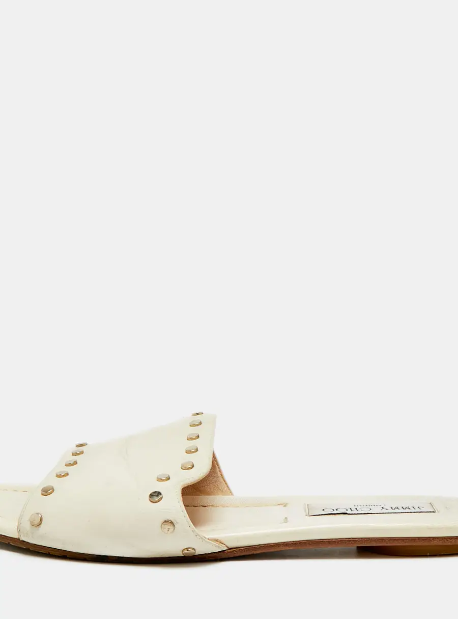 Jimmy Choo Nanda Size 39 Cream Leather Studded Flat Slides