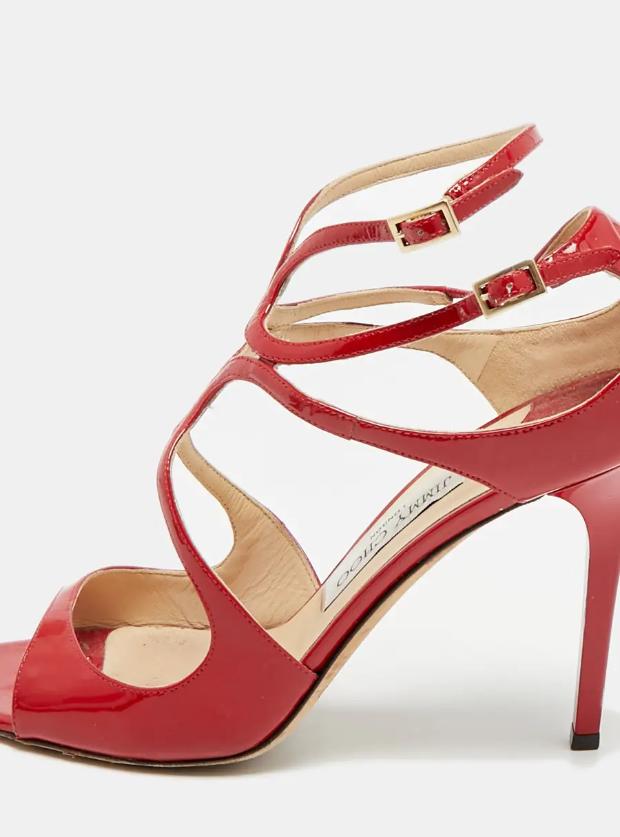 Jimmy Choo Lance Size 40 Red Patent Leather Ankle Strap Sandals