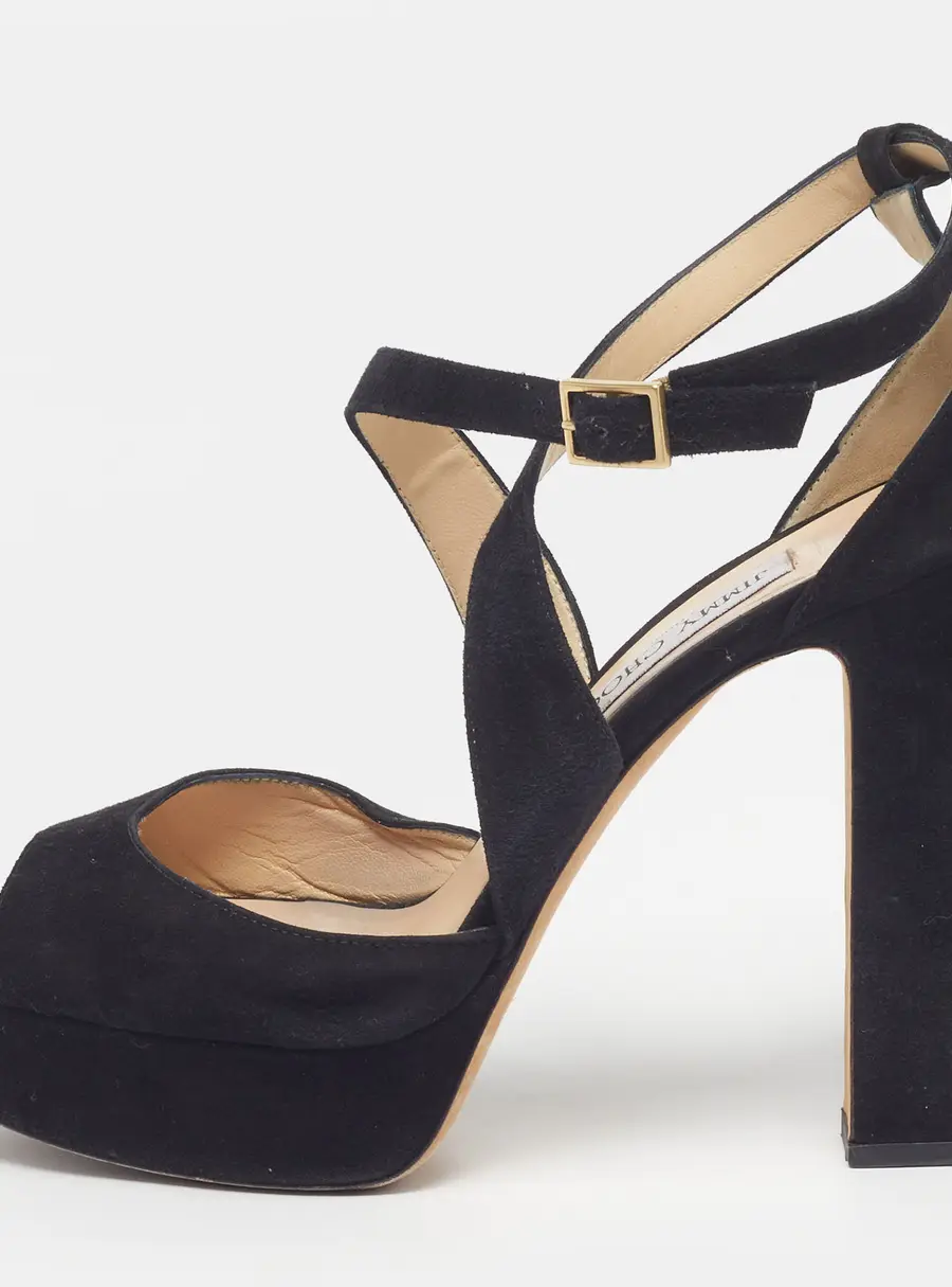 Jimmy Choo Size 41 Black Suede Platform Ankle Strap Sandals