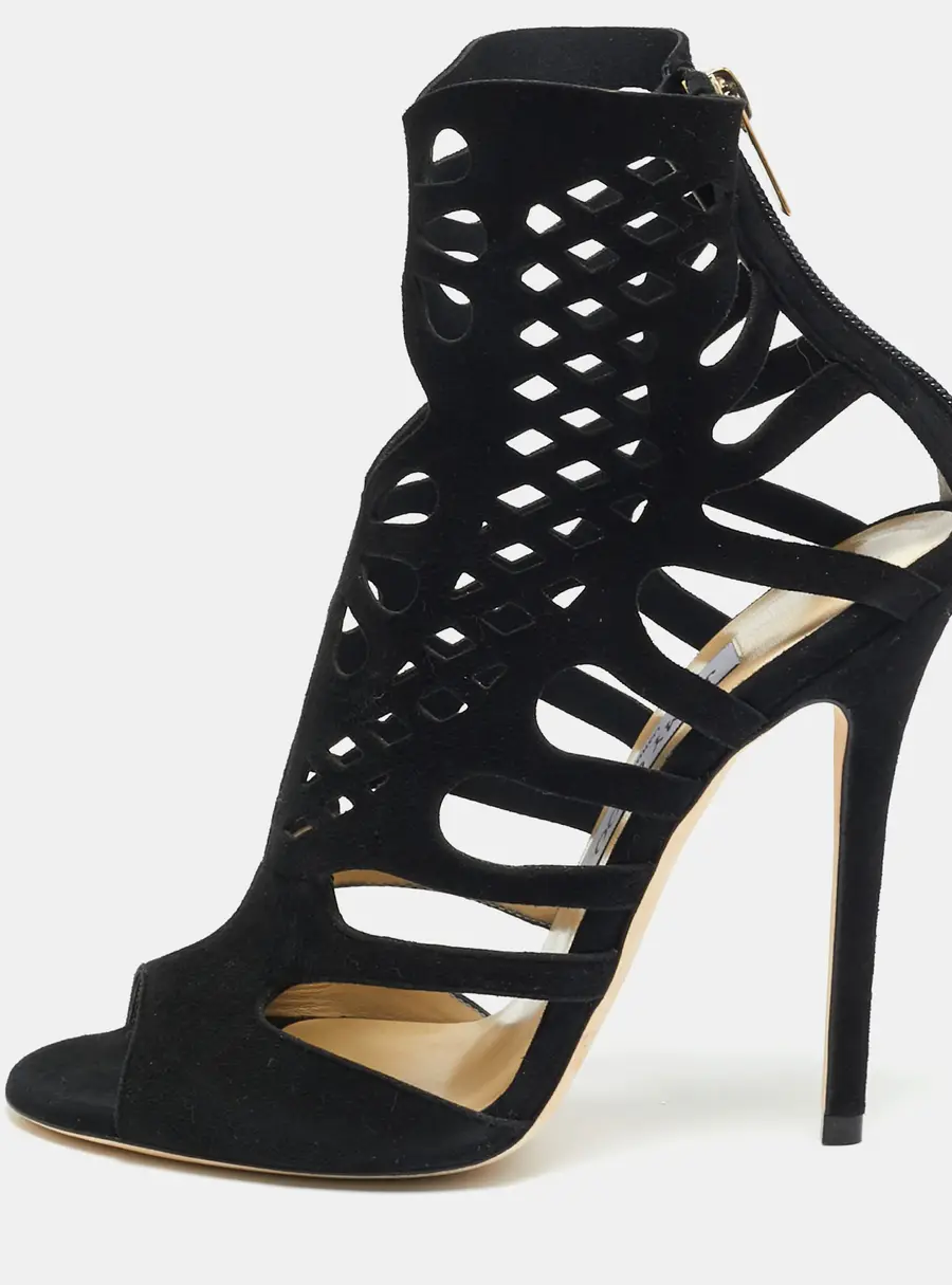 Jimmy Choo Imogen Size 38 Black Suede Cut-Out Stretch Sandals