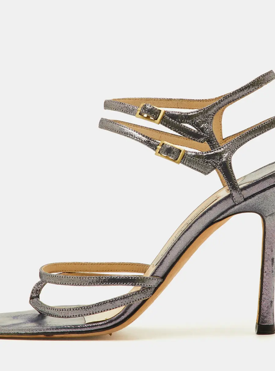 Jimmy Choo Strappy Size 39 Metallic Silver Leather Open Toe Ankle Strap Sandals