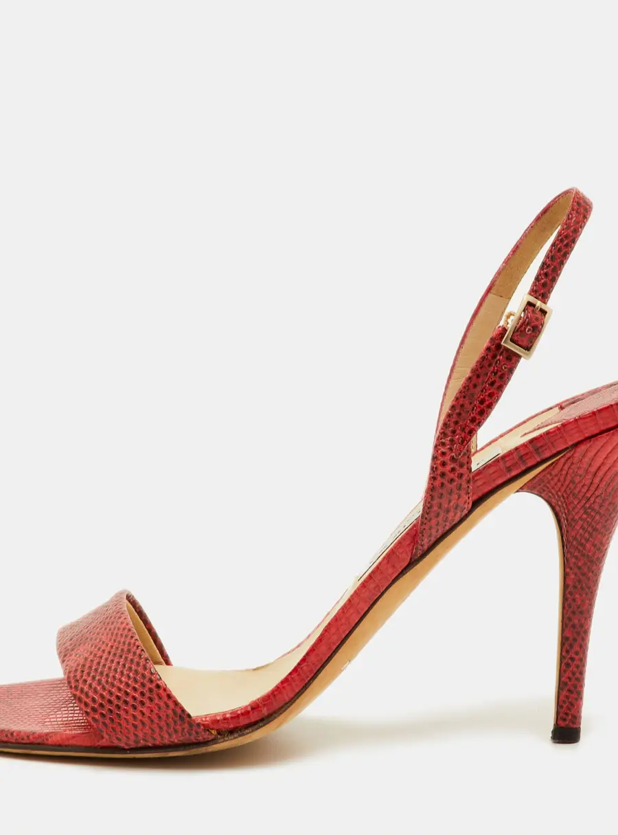 Jimmy Choo Size 40.5 Red/Black Lizard Leather Slingback Sandals