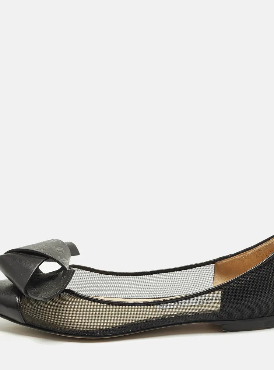 Jimmy Choo Size 36 Black Leather Mesh Bow Ballet Flats