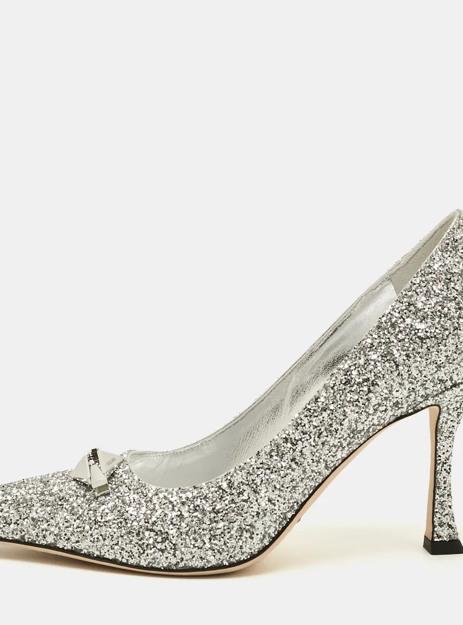 Jimmy Choo Ryker Size 38.5 Silver Glitter Pumps