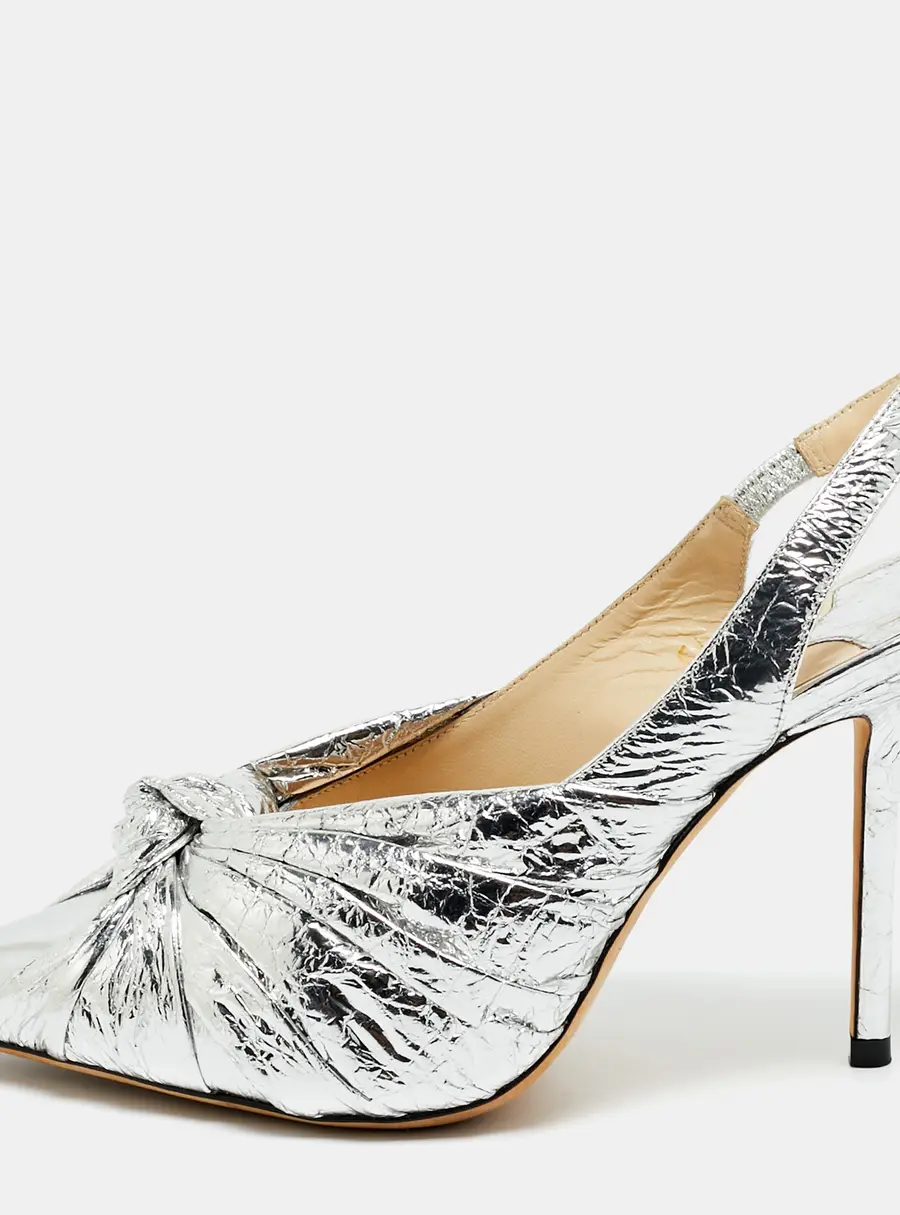 Jimmy Choo Silver Foil Leather annabell Slingback Pumps Size 36.5