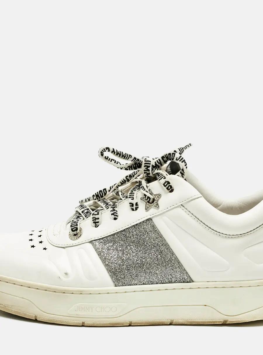Jimmy Choo White/Silver Leather Studded Hawaii/F Low Top Sneakers Size 40