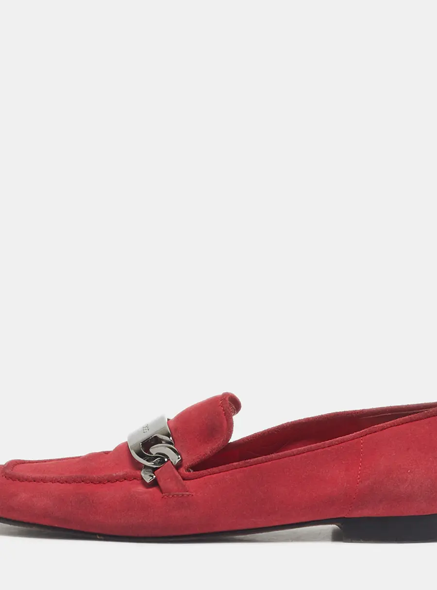 Jimmy Choo Red Suede Logo Slip On Loafers Size 38