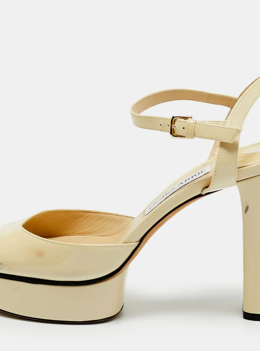 Jimmy Choo Cream Patent Leather Ankle Strap Sandals Size 39
