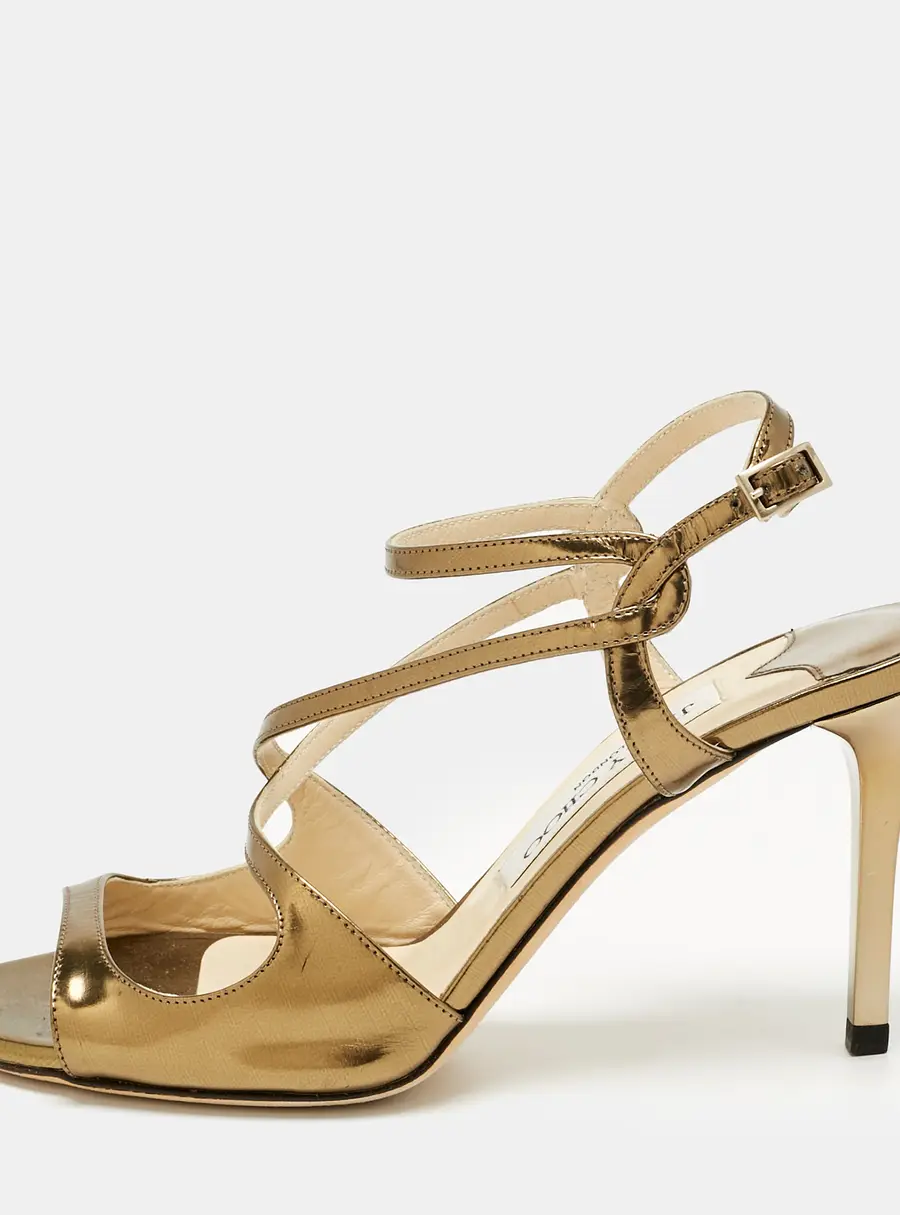 Jimmy Choo Gold Leather Paxton Ankle Strap Sandals Size 36.5