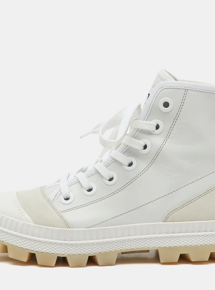 Jimmy Choo White Leather and Suede High Top Sneakers Size 38.5