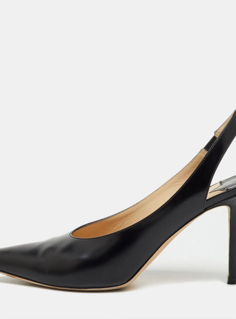 Jimmy Choo Black Leather Ivy Pointed Toe Slingback Pumps Size 40